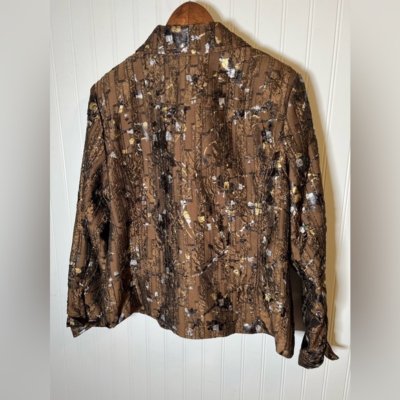 Brown Faux Silk Embellished Jacket Women’s Size L - Picture 2 of 6